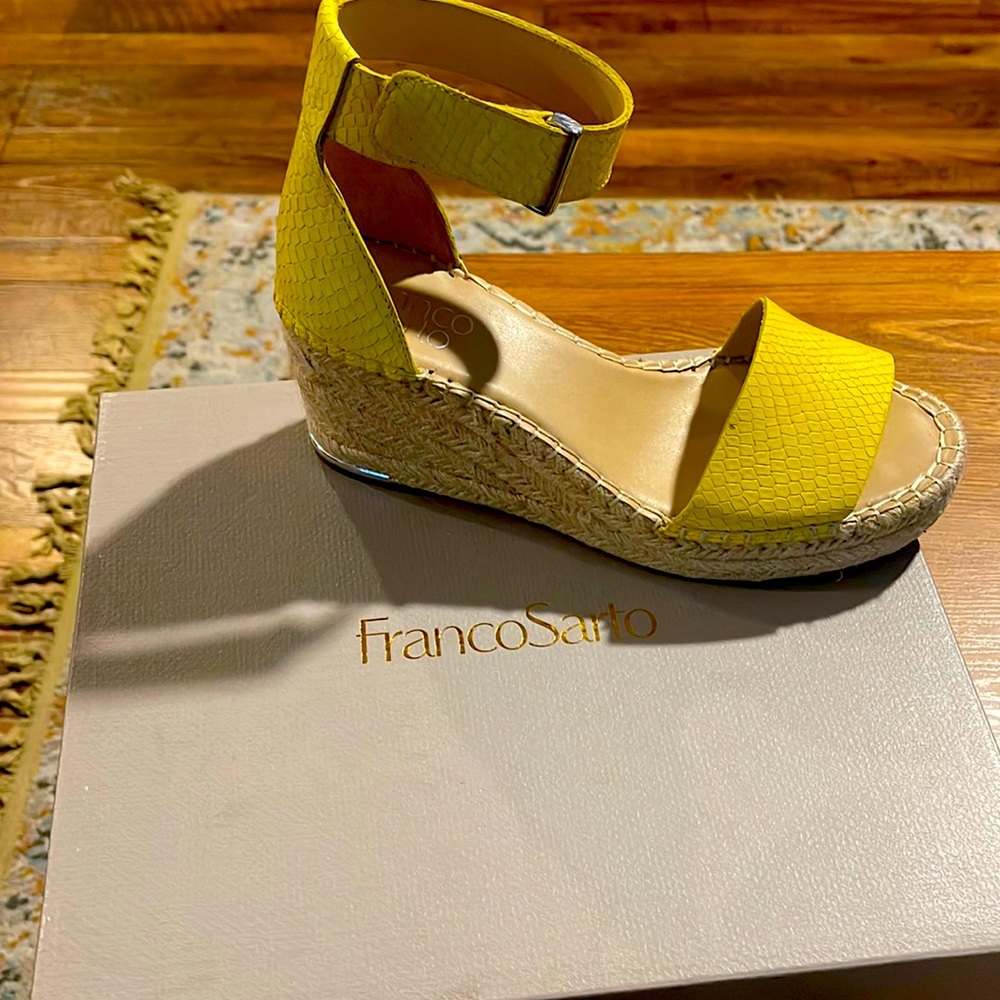 Beautiful brand new yellow wedges. Comfortable, stylish strap ankle wedge.